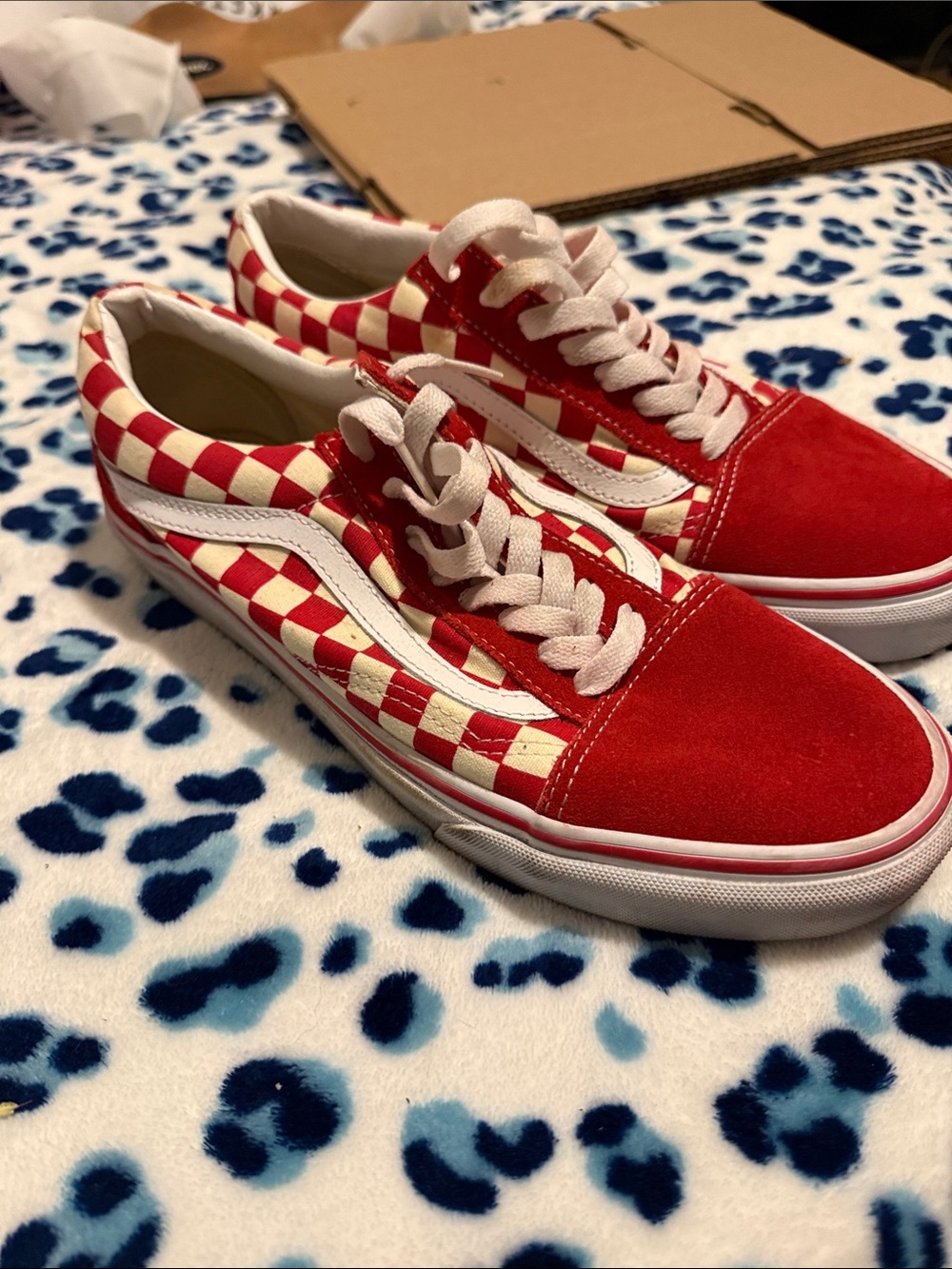 Red Checkerboard vans Low-Top Skate Shoes